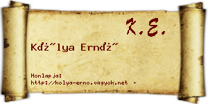 Kólya Ernő névjegykártya